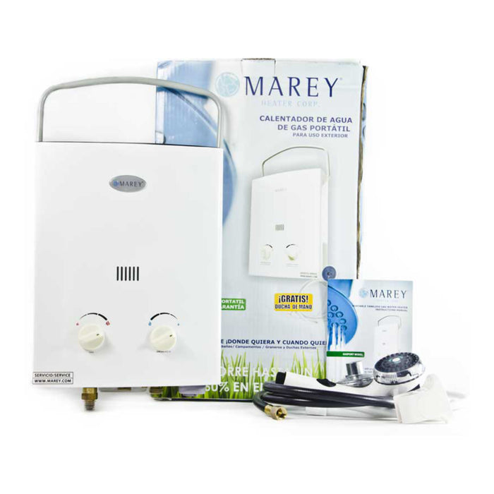 Marey GA5PORT Portable Outdoor LP Propane Tankless Water Heater, Showerhead